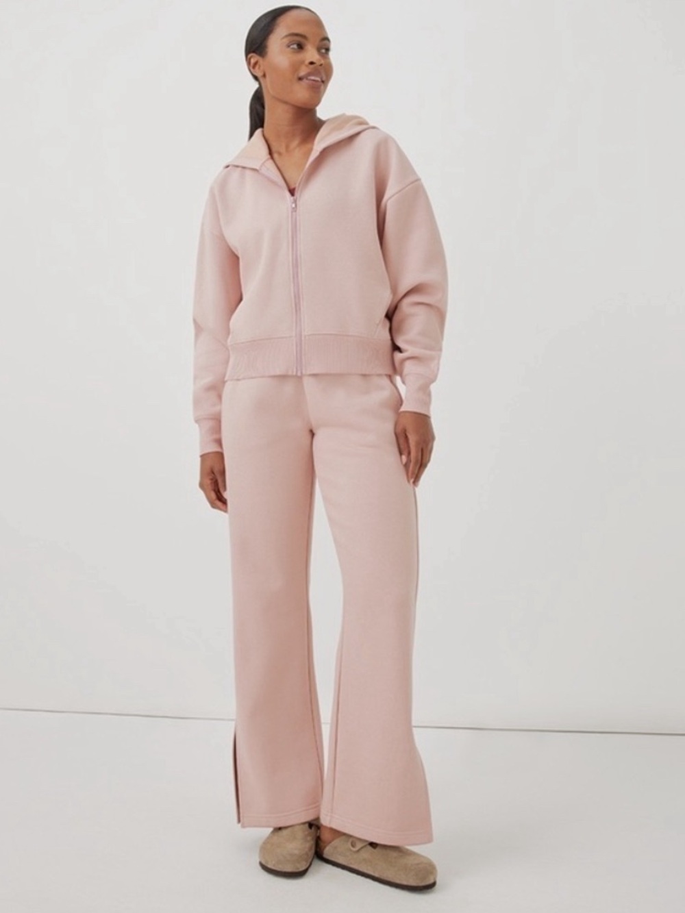 NEW Pact Blush Posey Pink Courtside Side Slit Organic Sweatpants Large